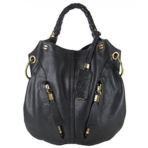 Oryany Gwen Convertible Black Tumbled Leather Large Hobo Shoulder Bag