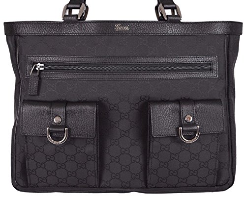 Gucci Women’s Black Nylon Abbey Pockets GG Guccissima Tote Handbag