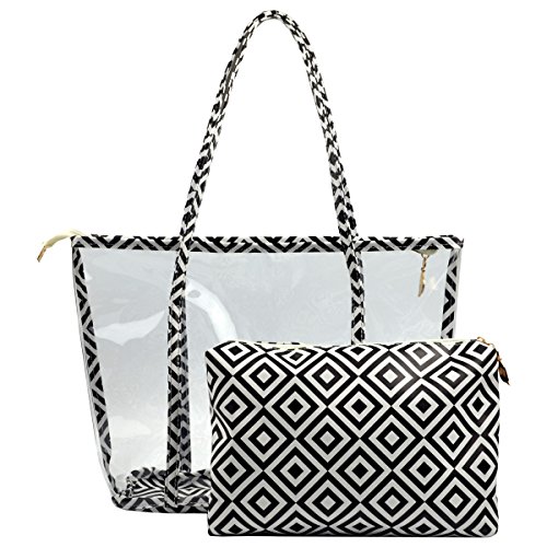 Micom Chevron Large Clear Tote Bags PVC Beach Lash Package Tote Shoulder Bag with Interior Pocket