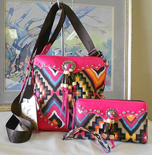 Montana West Concealed Carry, Aztec Messenger Bag w/ Wristlet Wallet- Pink