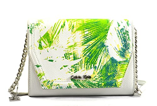 Calvin Klein Hailey Convertible Crossbody Bag Purse Clutch, White Green