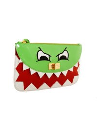 Moschino Cheap and Chic Italy Dino Green Patent Leather Monster Clutch New