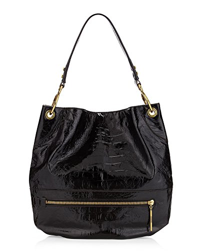 orYANY Lucy Croco Embossed Patent Leather Black Large Hobo Tote