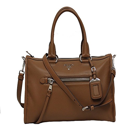Prada Vitello Phenix Tan Brown Leather Top Handle Shoulder Handbag BL0805