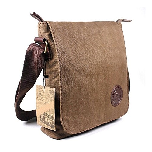 Ibagbar Small Vintage Cotton Canvas Messenger Bag Ipad Bag Shoulder Satchel Crossbody Bag Hiking Traveling Bag for Men and Women