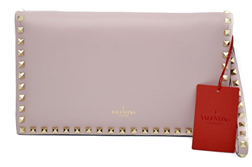 Valentino Rockstud Pink Medium Flap Wristlet Clutch Bag