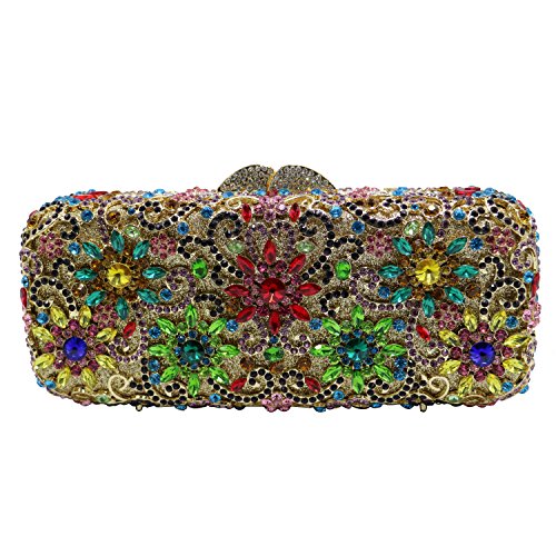 DMIX Floral Crystal Clutch Purses for Women Rhinestone Crystal Evening Clutch Bag
