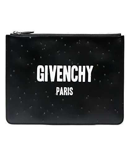 Wiberlux Givenchy Women’s Logo Print Damaged Zip-Top Real Leather Clutch