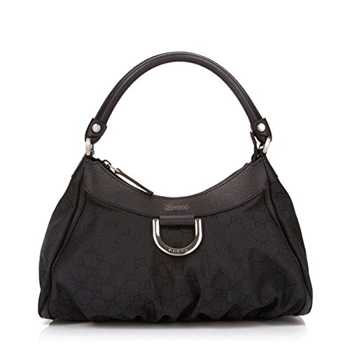 Gucci Medium Brown Leather and Canvas Zip Top Handbag Shoulder Bag 265692
