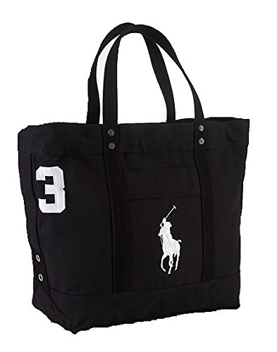 Polo Ralph Lauren Cotton Canvas Big Pony Zip Tote Bag (BLACK)