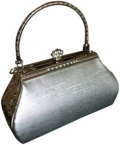 Joy Collection Satin Crystals Clutch Evening Bag Handbag Silver Shoulder Strap