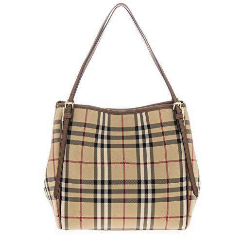 Burberry Women’s ‘Small Canter’ Horseferry Check Tote Bag with Equestrian Saddle Straps Honey Tan