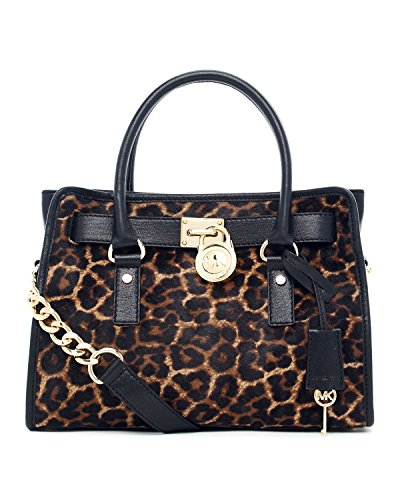 Michael Kors Hamilton E/W Saffiano Satchel Handbag (One Size, Cheetah/Black)