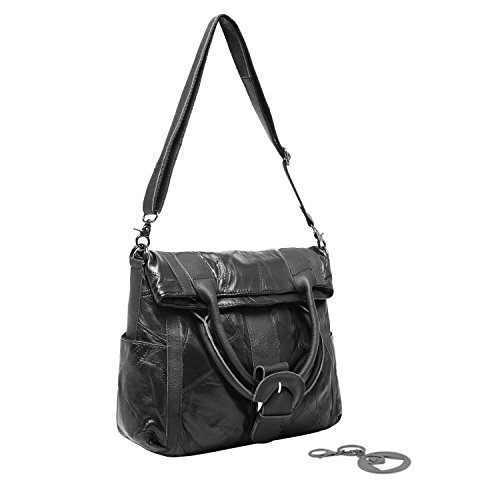 MG Collection JASNA Black Authentic Lambskin Office Tote Large Shopper Bag Purse