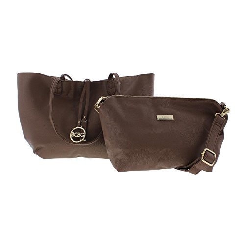 BCBG Paris Womens Faux Leather Reversible Tote Handbag Brown Medium