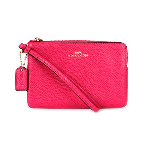 Coach F54626 Leather Corner Zip Wristlet Pink Ruby