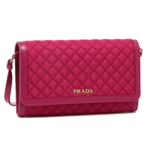 Prada Quilted Nylon & Soft Calf Leather Crossbody Shoulder Wallet Bag 1M1437, Pink
