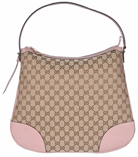 Gucci Women’s Large Canvas Leather Bree Hobo Purse (Beige/Pink)
