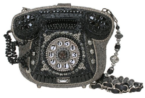 Mary Frances Call Me Phone Black & Silver Convertible Clutch Handbag