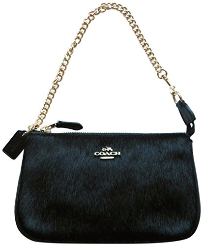 Coach Leather With Haircalf Large Wristlet Black