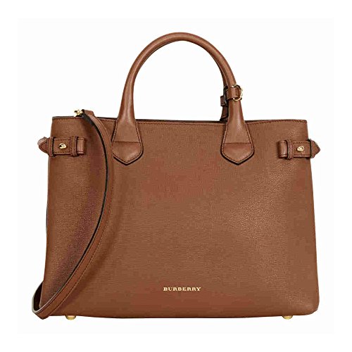 Burberry Medium Banner House Check Leather Tote – Tan
