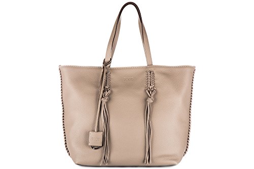 Tod’s women’s leather handbag shopping bag purse gipsy beige