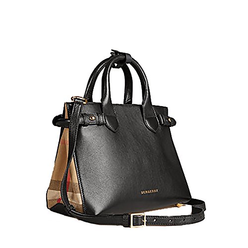 Tote Bag Handbag Burberrry The Small Banner in Leather and House Check Black Item 39627461 Made in Italy