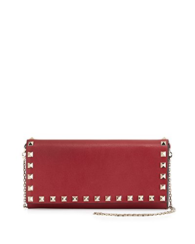 Valentino Rockstud Wallet on a Chain Leather Bag Red Authentic