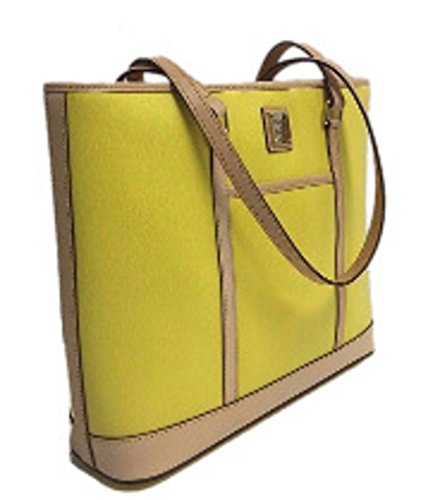 Dooney & Bourke Cynthia Tote Shoulder Bag Sunflower Yellow Dark Brown Leather Handbag