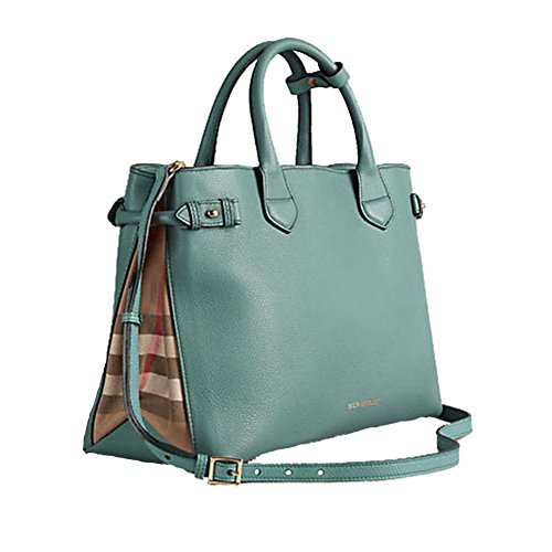 Tote Bag Handbag Authentic Burberry Medium Banner in Leather and House Check Smokeygreen Item 39826291