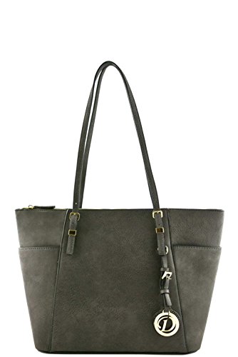 Women’s Designer Faux Leather Tote Bag with Side Open Pockets VA2001 Grey