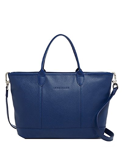 Longchamp Women Le Foulonne Leather Zip Top Tote Bag With Shoulder Strap, Blue
