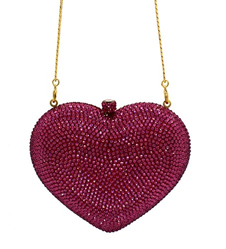 Celebrating You Heart Shaped Formal Evening Bag Wedding Party Crystal Bridal Clutch Pave’ Minaudiere Pink