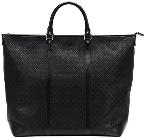 Gucci Black GG Diamante Leather Top Handle Large Tote Bag