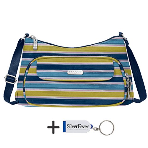 Baggallini Handbag Crinkle Shoulder Purse w Key Chain (Tropical Stripe)
