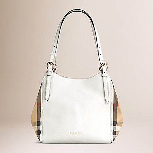 Tote Bag Handbag Authentic Burberry Small Canter in Leather and House Check Natural Color Made in Italy