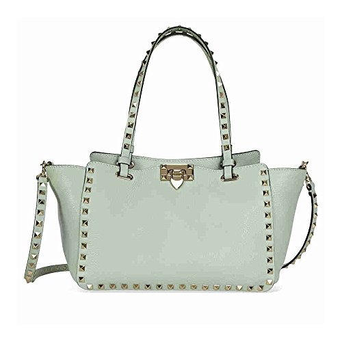 Valentino Rockstud Small Double Handle Pebbled Leather Tote Bag – Mint Green