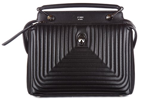 Fendi women’s leather handbag shopping bag purse dotcom click small shiny black