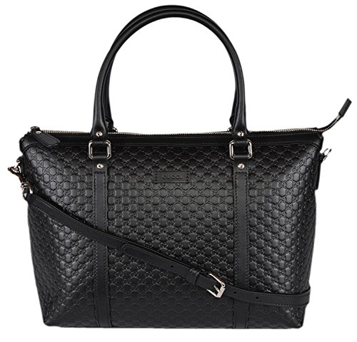 Gucci Women’s Calf Leather Micro GG Medium Convertible Purse Handbag (Black)