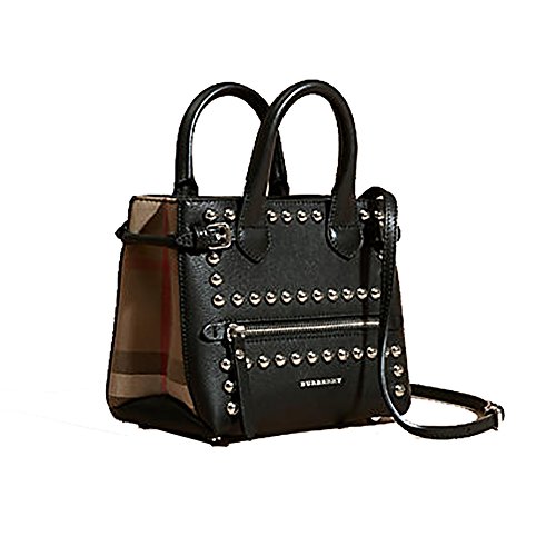 Tote Bag Handbag Burberry The Baby Banner in Studded Leather and House Check Black Item 40123881