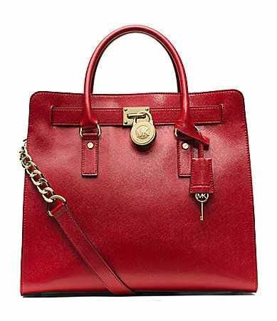 Michael Kors Hamilton Limited Edition Scarlet Red Glazed Shiny Patent Saffiano Leather Large NS Tote Handbag