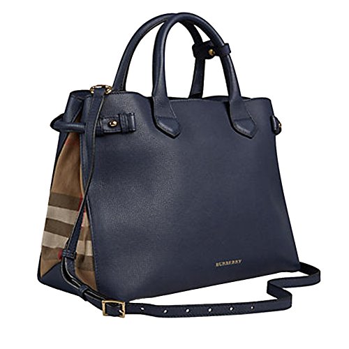 Tote Bag Handbag Authentic Burberry Medium Banner in Leather and House Check Ink Blue Item 39830391