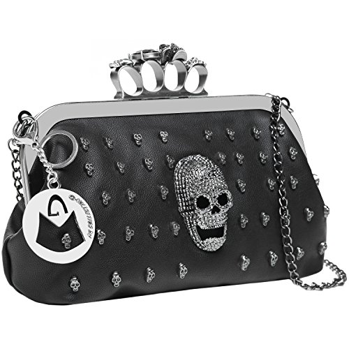 MG Collection® ASURA Gunmetal Gothic Skull Knuckle Duster Clutch / Evening Purse