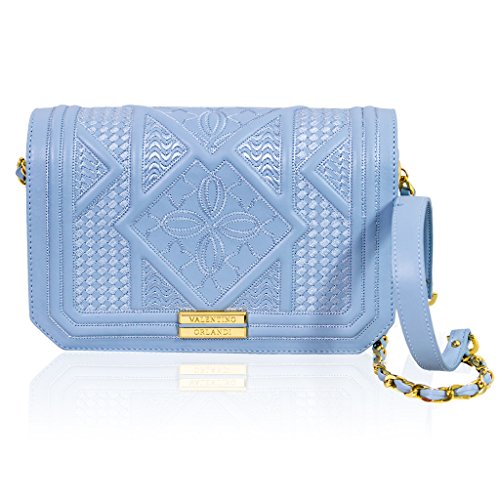 Valentino Orlandi Italian Designer Baby Blue Geometric Leather Shoulder Bag