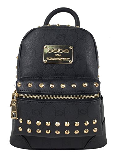 Bebe Womens Jett Monogram Stud Faux Leather Mini Backpack Black Handbag Tote