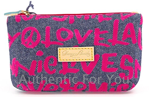 Disney Dooney & Bourke Pink Denim Wallet – Mickey Minnie Peace Love Laugh Smile