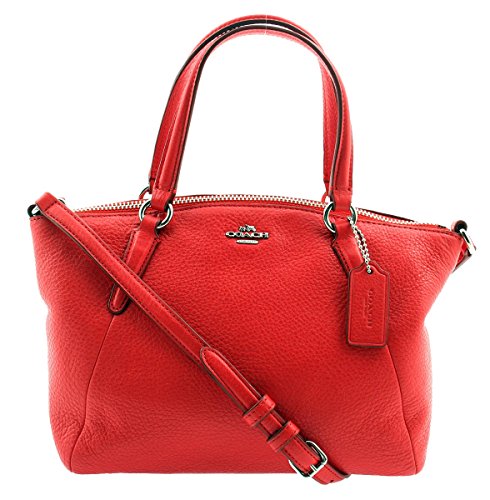 COACH Pebble Leather Mini Kelsey Satchel in Bright Red