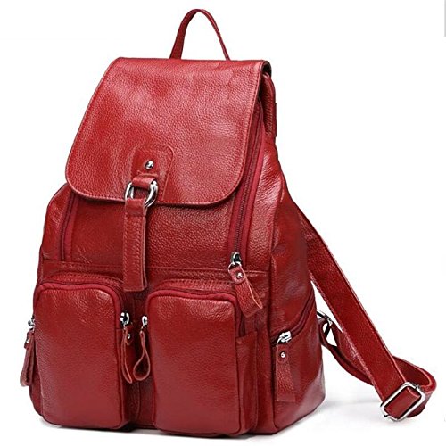 2018 Hot Sale ! Women-bag Genuine Leather bag Backpack Cow Leather shoulder bag Student’s School bag Daily Backpack (Color WineRed)