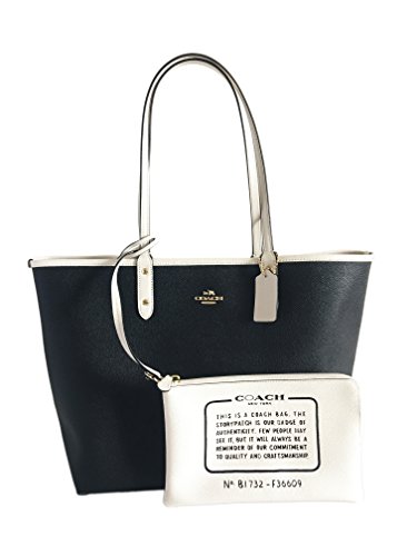 COACH Reversible City Tote in Coated Canvas (Black/White/Gold)