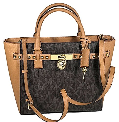 MICHAEL Michael Kors Women’s Hamilton Traveler STUDDED Large TOTE Leather Handbag (Brown/Acorn)
